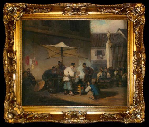 framed  George Chinnery Street Scene, Macao, with Pigs, ta009-2